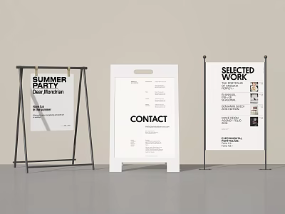Display Exhibition Boards With Summer Party Contact Selected Work And Stand Design 3d model