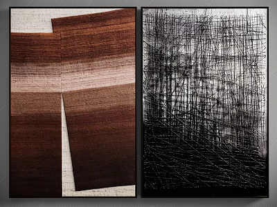 Abstract Wall Art with Brown Layered Texture and Black White Line Pattern 3d model