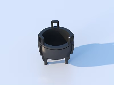 Black Three Legged Metal Container With Two Side Handles For Household Use 3d model