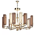 Modern Chandelier with Brown and White Cylindrical Shades and Gold Metal Frame for Contemporary Interior