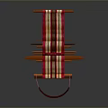 Stylish Lounge Chair With Wooden Frame And Woven Red White Striped Seat