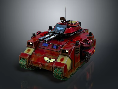 Red Armored Tank With Weaponry And Details 3d model