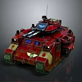 Red Armored Tank With Weaponry And Details