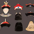 Traditional Chinese Hat Hanging Ornaments Featuring Red Black Straw And Feather Designs