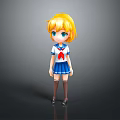 Anime Style 3D Game Character With Blonde Hair Blue Eyes And Sailor Uniform Outfit