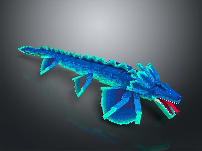 Detailed 3D Dragon Model With Blue Cyan Scales Wings And Open Mouth 3d model
