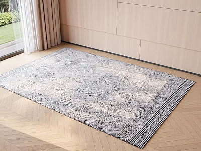 Square Gray And White Patterned Rug On Light Wooden Floor In Bright Indoor Space 3d model
