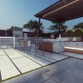 Modern Outdoor Garden Landscape With Patio Marble Counter Seating And Green Plants
