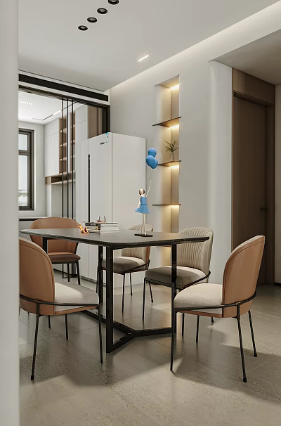 Elegant Modern Restaurant Interior Design With Dining Table Chairs And Decorative Elements 3d model