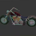 Classic Cruiser Motorcycle Featuring Red Body Blue Leather Seat And Chrome Accents