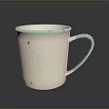 Vintage White Mug With Turquoise Rim Handle And Red Spots