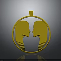 Golden Circular Pendant With Two Female Heads Facing Each Other And Flowing Hair Design