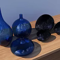 Elegant Glass Vases Blue And Black Different Shapes Placed On Wooden Shelf Home Decor