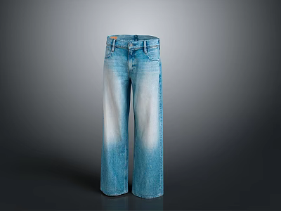 Blue High Waisted Wide Leg Jeans With Vintage Wash And Comfortable Fit 3d model