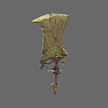 Mythical Stone Axe With Leaf Shaped Blade And Decorative Metal Handle 3d model