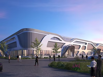 Modern Industrial Factory Building Exterior With Steel Structure And Surrounding Greenery 3d model