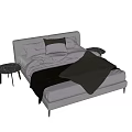 Modern Double Bed With Light Gray Frame Linen Sheets Throw Blanket And Marble Side Table 3d model