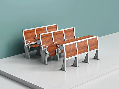 Modern Public Chairs With Wooden Seats And Metal Frames For Public Areas 3d model