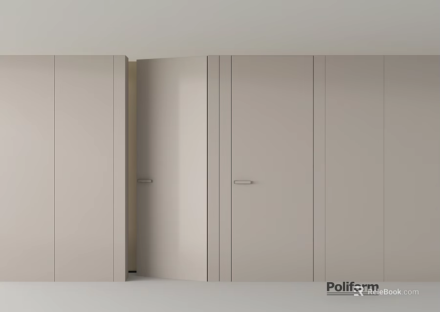 Modern Minimalist Hinged Door Design For Wardrobe With Light Beige Finish And Metal Handle 3d model 