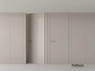 Modern Minimalist Hinged Door Design For Wardrobe With Light Beige Finish And Metal Handle 3d model
