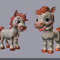 Cute White Toy Ponies With Red Orange Mane And Tail In Cartoon Style Design
