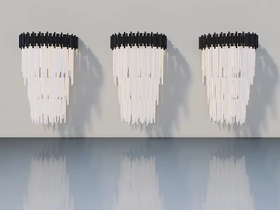 Three Modern Swing Doors Featuring White Vertical Panels And Black Frames On Reflective Surface 3d model