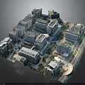 Modern Urban Architecture Complex With Skyscrapers Greenery And Water Features 3d model