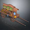 Vintage Wooden Carriage With Canvas Canopy Wooden Wheels And Loaded Supplies