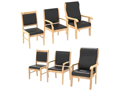 Stylish Leisure Chairs With Light Wooden Frame And Black Seat Backrest In Various Styles 3d model