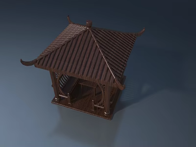 Traditional Chinese Wooden Pavilion Featuring Classic Swing Door Design Elements 3d model