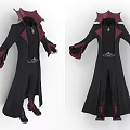 Men's Black Robe Outfit with Red Accents Collar Cuffs Belt and Boots Design