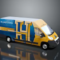 Hamptons Estate Agency Bus With Blue And Yellow Livery And Geometric Design Graphics