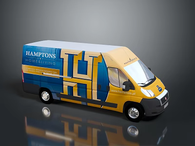 Hamptons Estate Agency Bus With Blue And Yellow Livery And Geometric Design Graphics 3d model