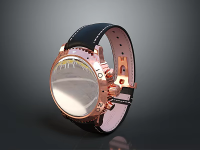 Stylish Rose Gold Watch With Black Leather Strap And Transparent Case Back 3d model
