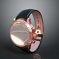Stylish Rose Gold Watch With Black Leather Strap And Transparent Case Back