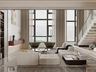 Modern Duplex Living Room Jumping Floor Villa Living Room Jumping Floor Living Room Chandelier Stairs Sofa Coffee Table Combination Sofa Background Model Wall Leisure Chair Jewelry Ornaments 3d model