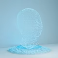 Futuristic Decorative Light Featuring 3D Head Silhouette with Light Dots on Circular Base Blue Background 3d model