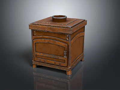 Vintage Wooden Storage Cabinet With Single Drawer And Circular Top Opening 3d model