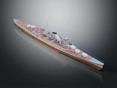 Detailed Warship Model Display With Deck Turrets And Hull Structure Side View 3d model
