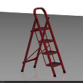 Sturdy Red Household Ladder With Four Steps For Home Use 3d model