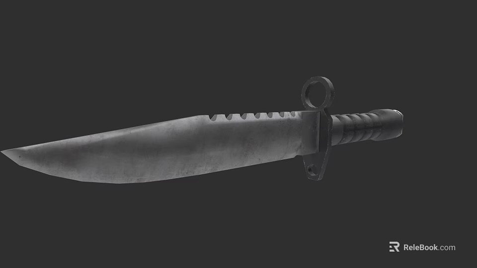Military Style Combat Knife With Serrated Blade Ring Pommel And Textured Handle 3d model 