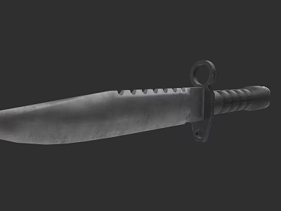 Military Style Combat Knife With Serrated Blade Ring Pommel And Textured Handle 3d model