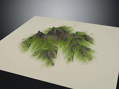 Garden Landscape 3D Model with Green Vegetation and Brown Mountain Terrain on White Paper 3d model