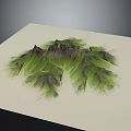 Garden Landscape 3D Model with Green Vegetation and Brown Mountain Terrain on White Paper