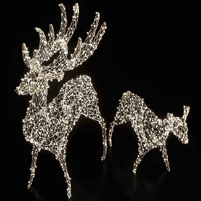 Crystal Chandelier Deer And Small Reindeer Shapes With Dense Lights On Black Background 3d model