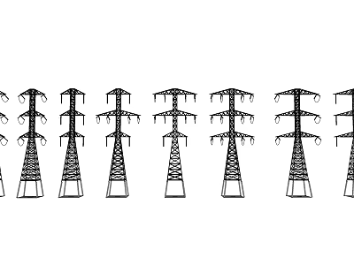 Row of Industrial Equipment Electricity Pylons with High Voltage Transmission Structure 3d model