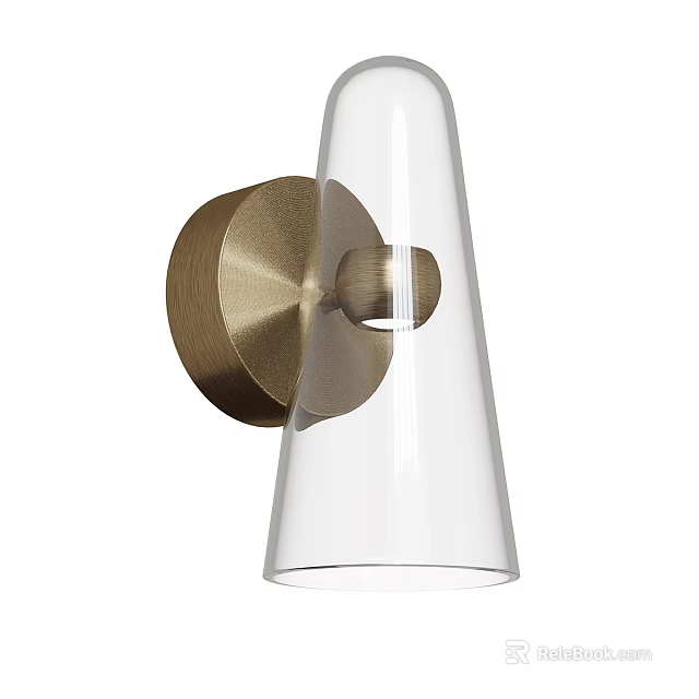 Modern Wall Lamp With Brass Base And Transparent Glass Cone Shade Design 3d model 