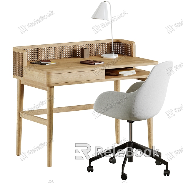 Desk and Chair Combination Rattan Desk Computer Desk Writing Desk model