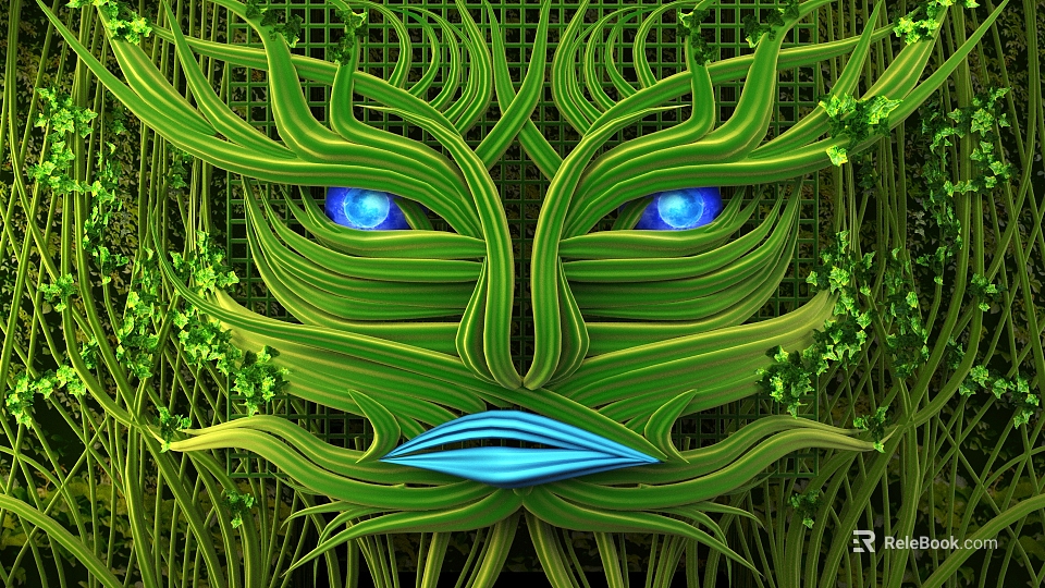 Road Infrastructure Landscape Design With Green Leaf Vines And Blue Eyed Abstract Face 3d model 