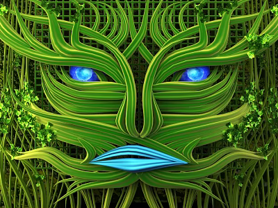 Road Infrastructure Landscape Design With Green Leaf Vines And Blue Eyed Abstract Face 3d model